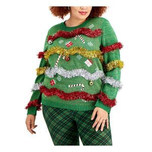 NWT PLANET GOLD PLUS Womens Green Tinsel And Ornament Holiday Sweater Plus 3X